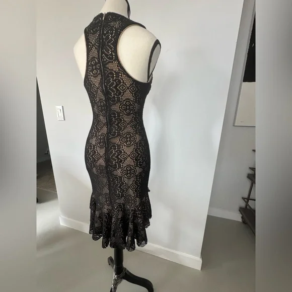 Dress the Population Black & Beige V-Neck Midi Dress - Size Small - Picture 4 of 17